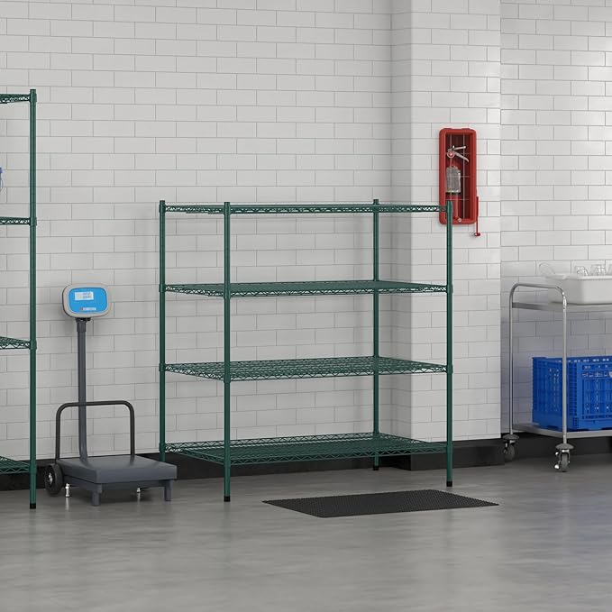 Commercial NSF Listed Green Epoxy Stationary Wire Shelving Kit 30" x 48" x 54", with 4 Shelves Perfect for Warehouse, Walk-in Refrigerator, Freezer, Grocery Store, Restaurant, Dishroom