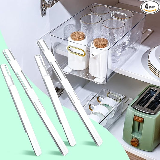 4 Pcs Adhesive Sliders for Cabinets Pull Out Drawer Organizer Accessories Basket Office Glide Cabinet Tracks Runner Adhesive Drawer Slides Pull Out Replace Guide Rail for Back to School