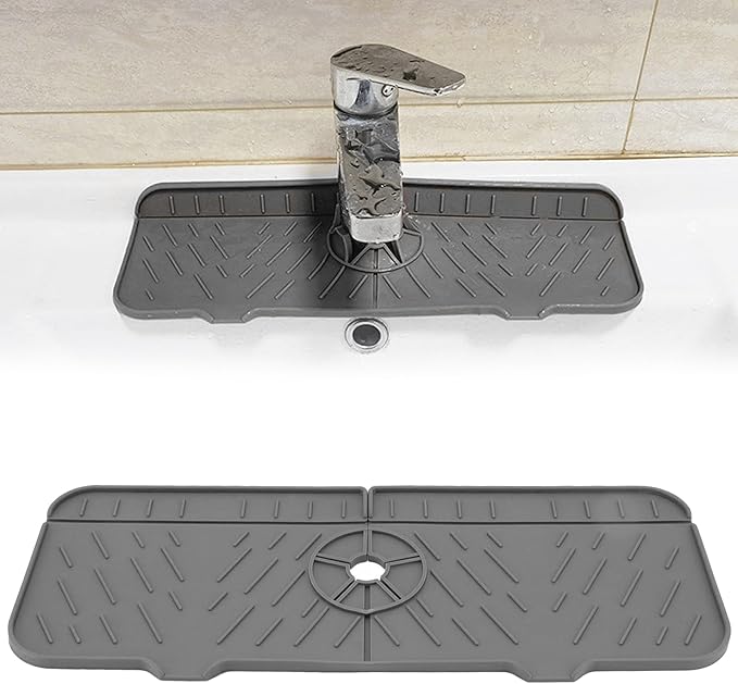 14.7 x 5.7in Silicone Sink Splash Guard Dry Gray Faucet Absorbent Mat Washable and Reusable Sink Accessory For Kitchen Countertops and Bathroom Sinks