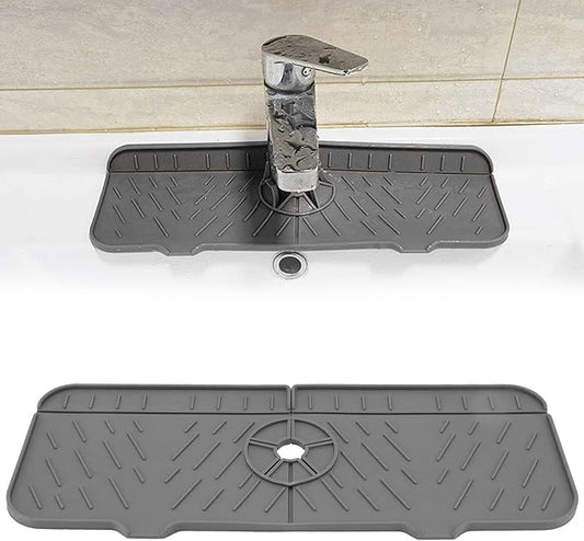 14.7 x 5.7in Silicone Sink Splash Guard Dry Gray Faucet Absorbent Mat Washable and Reusable Sink Accessory For Kitchen Countertops and Bathroom Sinks