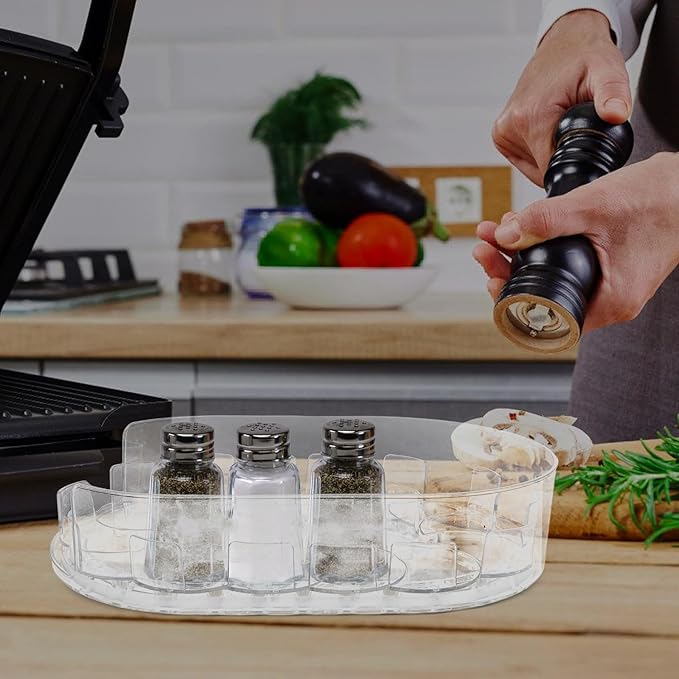 Rotating Fridge Organizer Turntable Tray Kitchen Pantry Spice Rack Non-Skid Condiment Storage for Refrigerator and Countertop