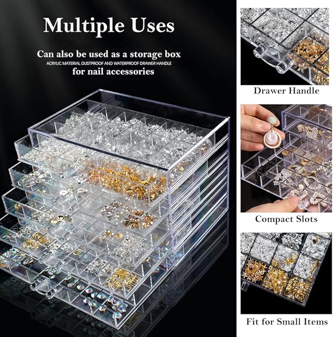 Earring Storage Box Acrylic Jewelry Storage Holder Ring Clear Plastic Transparent Jewelry Display Stand with 5 Drawers 120 Small Compartment Tray for Women Girls