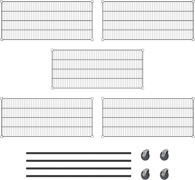 Commercial NSF Listed Black Epoxy Mobile Wire Shelving Kit 21" x 48" x 60", with 5 Shelves Perfect for Warehouse, Walk-in Refrigerator, Freezer, Grocery Store, Restaurant, Dishroom