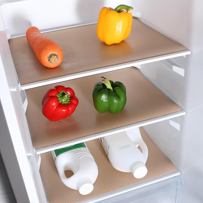 Beige Shelf Liners for Kitchen Cabinets Non Adhesive Drawer Liner for Bathroom Waterproof Refrigerator Liners for Shelves Fridge Plastic Mats Cabinet Cupboard Liner 17.5 x 78.7 Inches