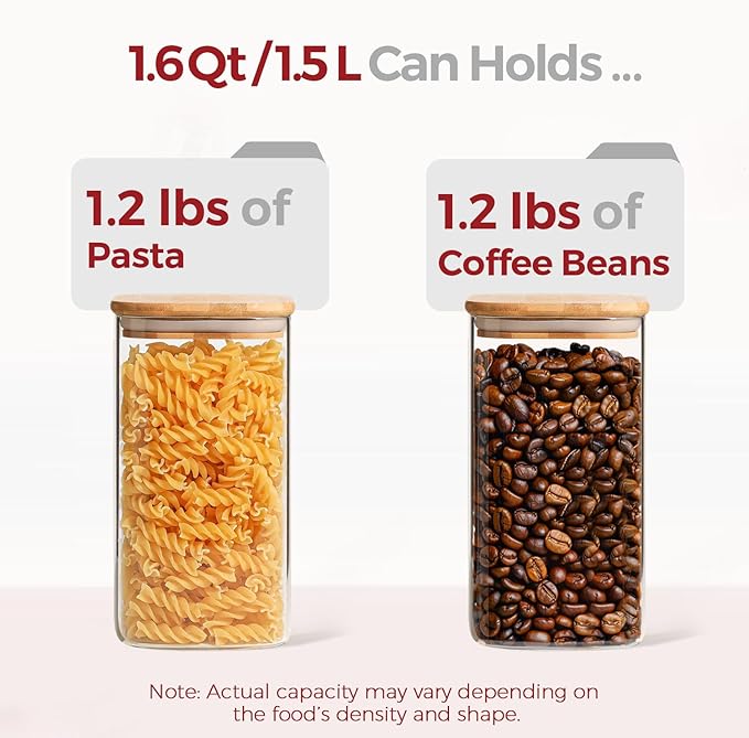 Airtight Glass Storage Canister with Lids, Kitchen Pantry Storage Jar with Labels, Food Storage Container for Sugar Tea Coffee Beans Snacks (2 pack 1.6qt)
