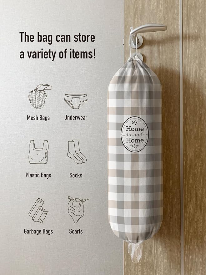 Hglian Beige Grid Plastic Bag Holder Storage,Grocery Shopping Bags Organizer Keeper Dispenser for Kicthen Extra Large