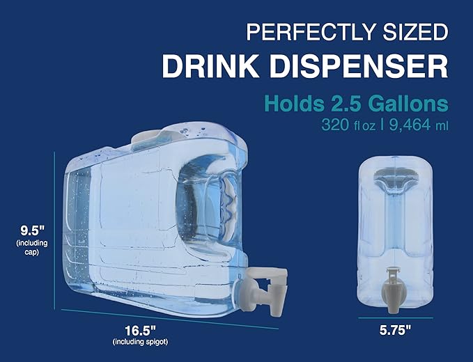 Arrow Home Products Oasis Drink Dispenser for Fridge, 2.5 Gallon - Plastic Beverage Dispenser with Spigot for Easy Dispensing - BPA Free Clear Plastic - Convenient Handle, Easy-Pour Spout