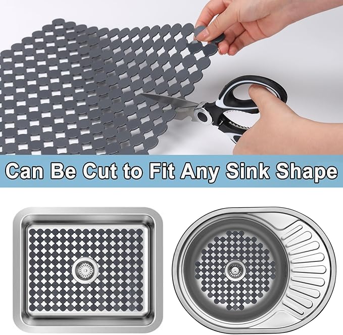 Kitchen Sink Mat for Stainless Steel/Ceramic Sinks,2 Pack Dish Sink Mats for Kitchen Sink with Scissors, Fast Draining,Easy to Clean,DIY Cut,15.7 X 11.8 Inch(Grey)