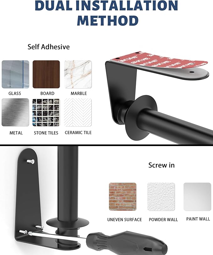 Paper Towel Holder for Kitchen, Paper Towels Bulk- Self-Adhesive Under Cabinet，Self-Adhesive or Drilled Wall Mount,Stainless Steel, Single Hand Operable(Matte Black)