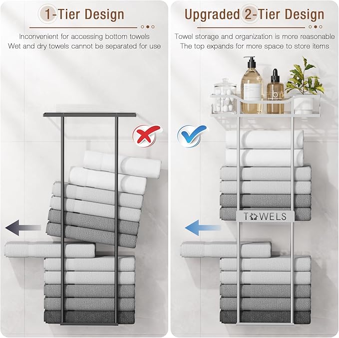 Towel Racks for Bathroom Wall Mounted Towel Storage Organizer Wall Towel Rack for Rolled Towels Silver