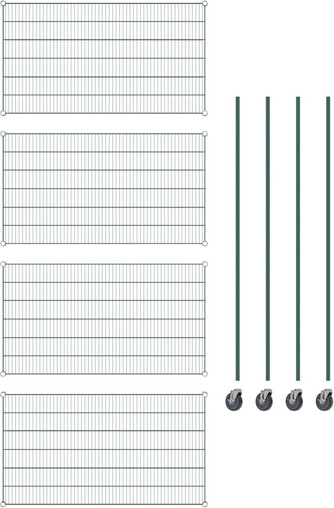 Commercial NSF Listed Green Epoxy Mobile Wire Shelving Kit 30" x 54" x 80", with 4 Shelves Perfect for Warehouse, Walk-in Refrigerator, Freezer, Grocery Store, Restaurant, Dishroom