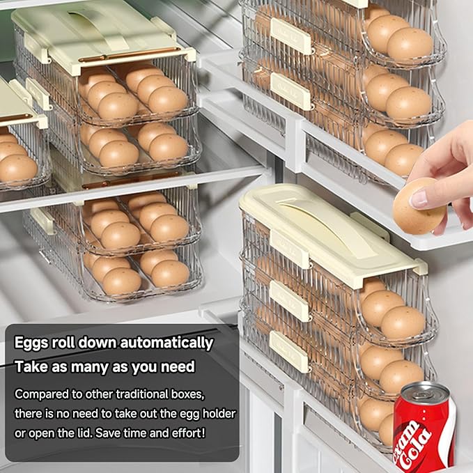 Egg Holder for Fridge Automatic Rolling, Egg Storager Container Organizer Dispenser for Refrigerator Stackable Removable Inner Tray, Egg Accessories (Clear, 1 Row-1 Tier)
