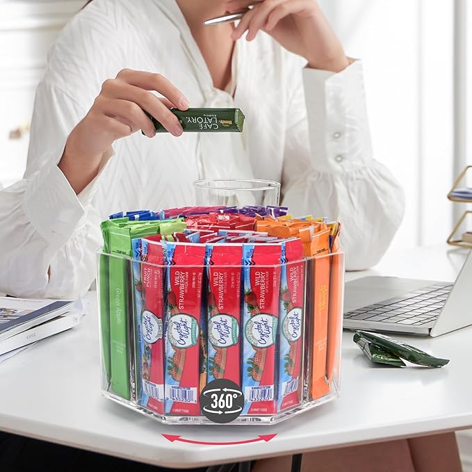 Drink Packet Organizer For Powdered Drink Mix,Powder Packet,Water Packet,Water Flavor Packet,Lazy Susan Organizer for Drink Mix Rotating Holder for Drink Mix Necessities (Rhombus)