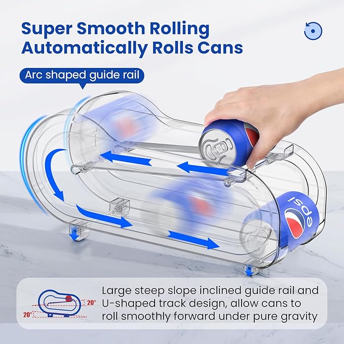 Auto-Rolling Soda Can Organizer for Refrigerator/Fridge, UpgradedSoda Can Dispenser & Holder for Pantry Storage 10 Standard Size 12oz/ 11.2oz/ 355ml/ 330m Drink Short Cans (Clear)