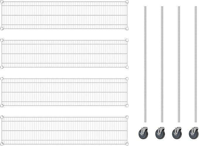 Commercial NSF Listed Chrome Mobile Wire Shelving Kit 14" x 60" x 60", with 4 Shelves Perfect for Warehouse, Walk-in Refrigerator, Freezer, Grocery Store, Restaurant, Dishroom