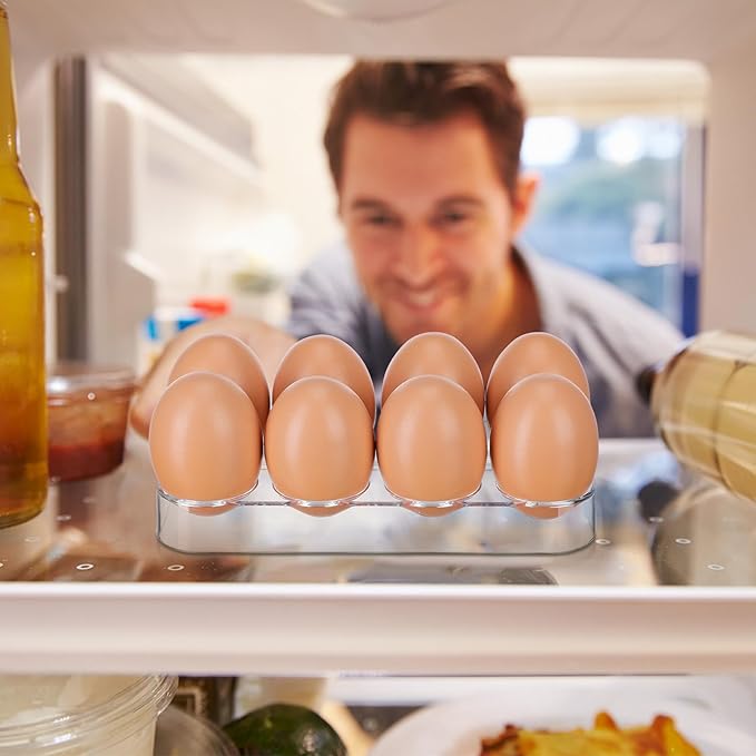 SAFIGLE Refrigerator Egg Storage Container 8 Grid Egg Tray with Clear Lid Compact Stackable Organizer for Fridge Kitchen Storage