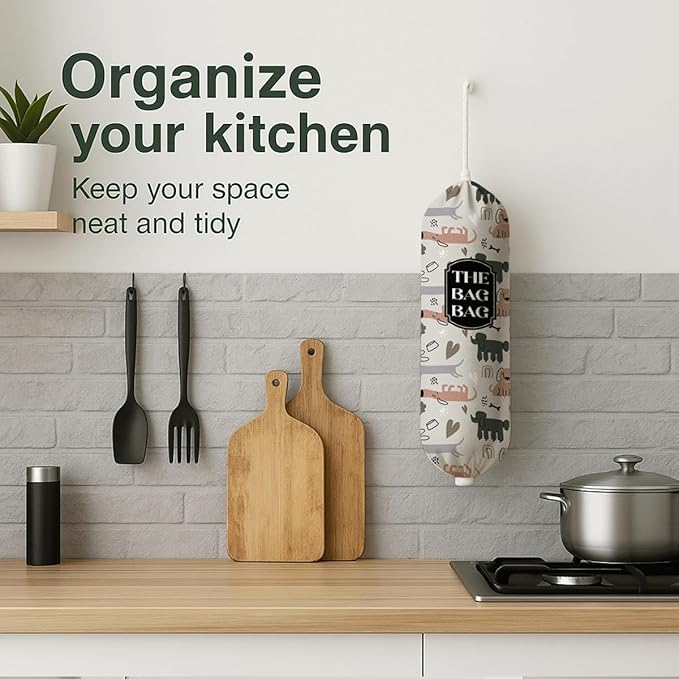 Dog Plastic Bags Holder Organizer for Shopping Sack, The Bag Bag Grocery Bags Holder, Reusable Hanging Trash Sack Organizer, Wall Mount Plastic Sacks Storage Container Dispenser, Gifts for Dog Lover