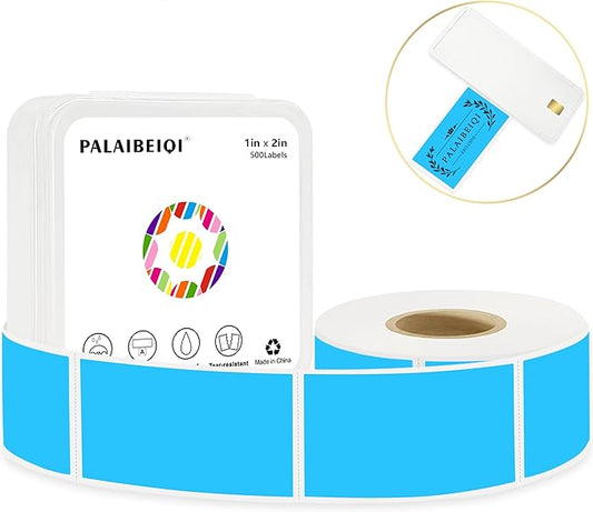 PALAIBEIQI 1x2 Inch Thermal Labels,500PCS Rectangle Stickers,Waterproof Removable Blank Stickers for Address,Jars,Freezer Containers & Pantry Organization,Sky Blue