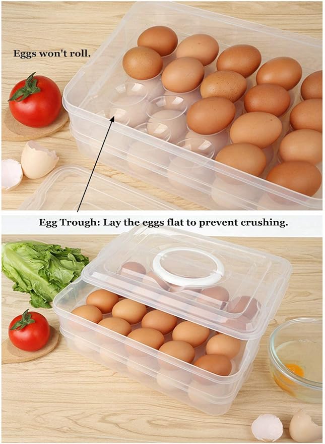 Deviled Egg Tray with Lid, 2-Layer, Food Storage Container with Handle, Egg Holder for Refrigerator, large, 40 eggs (Blue)