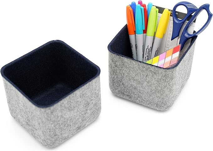 Welaxy Storage bins Set Office Drawer Organizers for School Dorm Home Kitchen bathroom bedroom Closet Cabinet Desk organize boxes Junk Organizing 2-Pack (Navy)