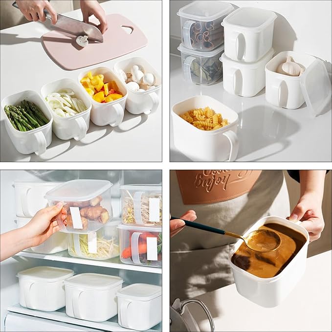 2pcs Kitchen Food Containers with Handles and Lids, Plastic Airtight Fruit and Cereal Storage Boxes for Refrigerator Organization, Small Size Food Storage Set Random Random Color