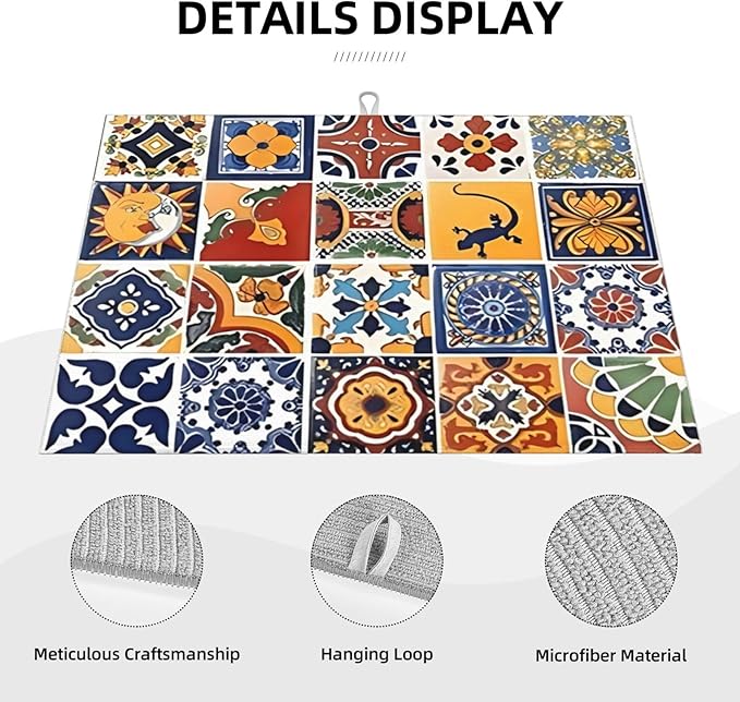 2Pcs Dish Drying Mats Faucet Mats Sets Large Size Coffee Mats Sink Faucet Mat Splash Guard for Kitchen Counter Bathroom Sink Coffee Bar Kitchen Decor (Retro Boho, 18"x24" 15" x 5.5"Set)