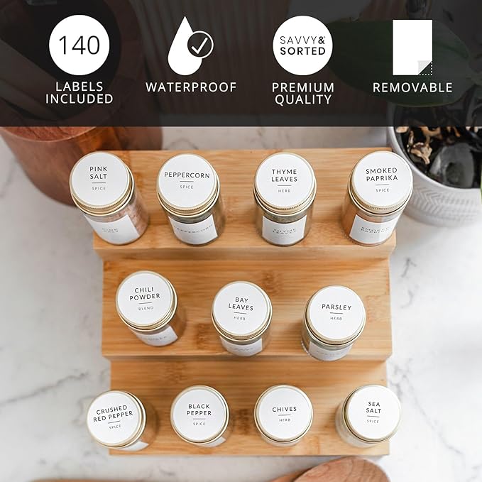 Minimalist Round Spice Labels for Lids - 140 Spice Jar Labels for Spice Containers - Waterproof Kitchen Label Stickers for Spice Jars - Spice Organization Herb Seasoning Pantry Labels