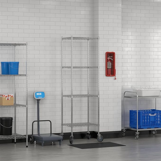 Commercial NSF Listed Chrome Mobile Wire Shelving Kit 18" x 24" x 80", with 4 Shelves Perfect for Warehouse, Walk-in Refrigerator, Freezer, Grocery Store, Restaurant, Dishroom