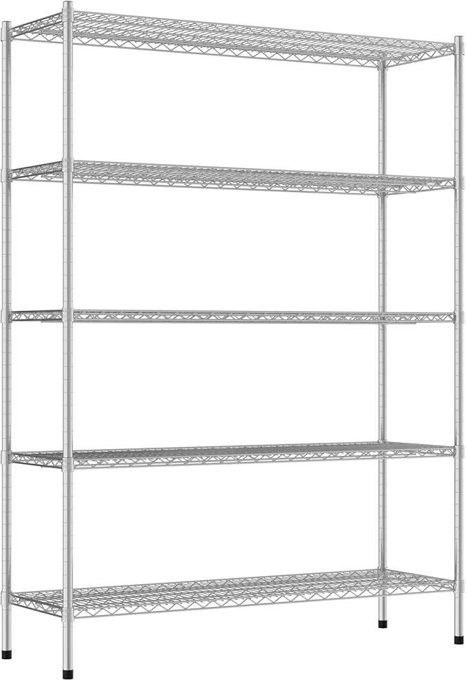 Commercial NSF Listed Chrome Stationary Wire Shelving Kit 18" x 54" x 74", with 5 Shelves Perfect for Warehouse, Walk-in Refrigerator, Freezer, Grocery Store, Restaurant, Dishroom