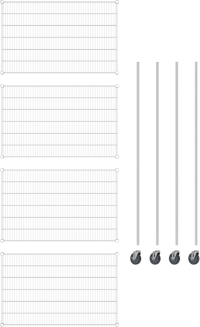 Commercial NSF Listed Chrome Mobile Wire Shelving Kit 30" x 48" x 80", with 4 Shelves Perfect for Warehouse, Walk-in Refrigerator, Freezer, Grocery Store, Restaurant, Dishroom