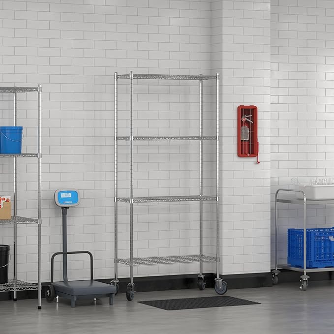Commercial NSF Listed Chrome Mobile Wire Shelving Kit 14" x 36" x 80", with 4 Shelves Perfect for Warehouse, Walk-in Refrigerator, Freezer, Grocery Store, Restaurant, Dishroom