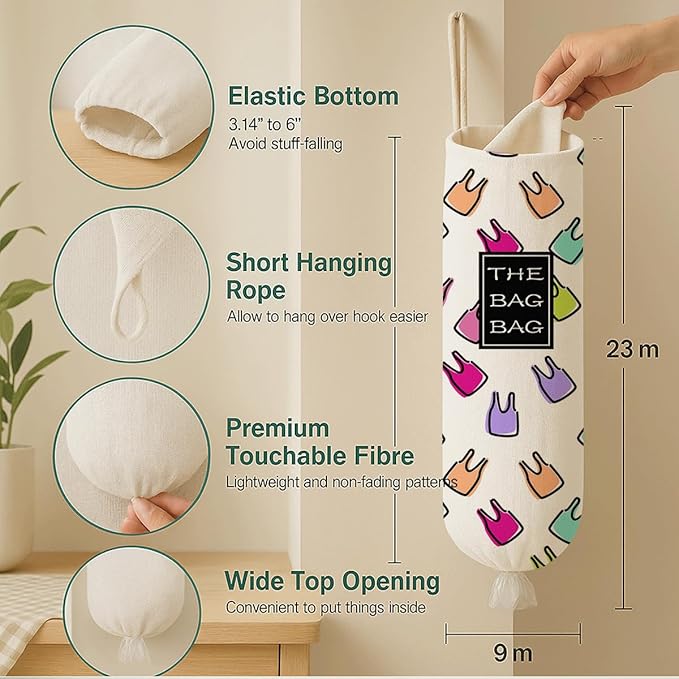 The Bag Bag Grocery Bags Holder, Funny Multicolor Bags Pattern Grocery Sacks Holder Organizer For Shopping Sack, Reusable Hanging Trash Sack Dispenser, Kitchen Gift For Women Family Friends