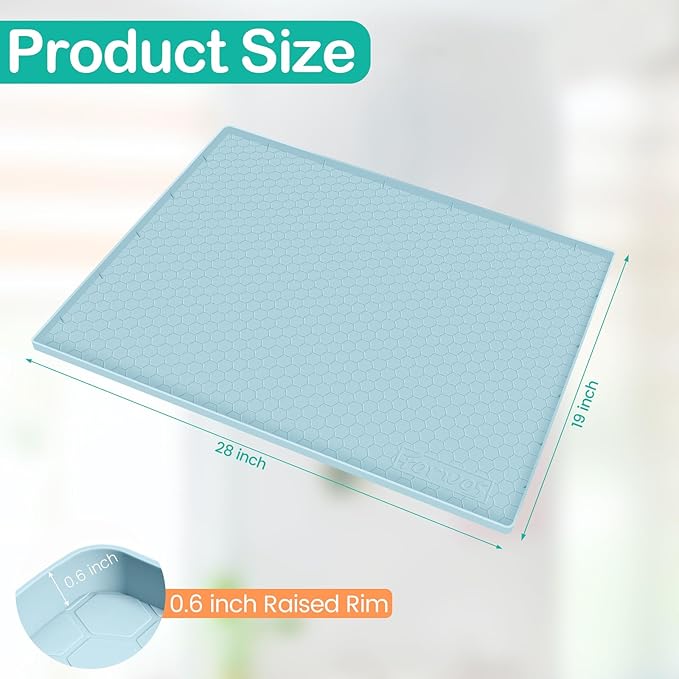 FORWOS Waterproof Under Sink Mat 28" x 19", Silicone Cabinet Liner, Rubber Protector for Kitchen and Bathroom, Keeps Cabinets Clean, Dry, and Organized (Light Blue)