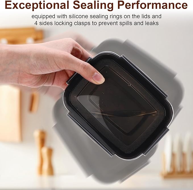 Acellegic 12 Pcs 304 Stainless Steel Food Storage Containers with Lid, Airtight Metal Food Containers Reusable Stackable Bento Meal Lunch Box Freezer/Dishwasher Safe for Kitchen Travel(12oz/ 350 ml)