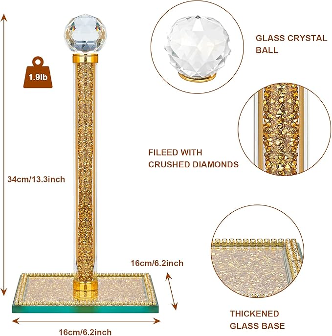 Gold Paper Towel Holder Stand Crystal Paper Towel Holder Countertop Bling Kitchen Accessories