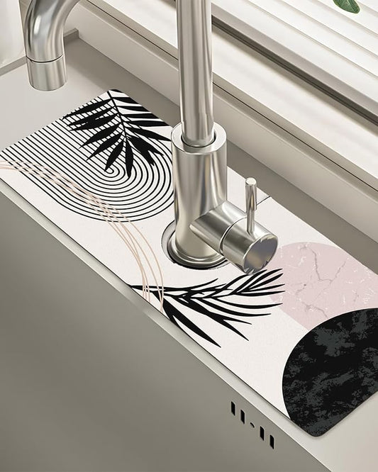Patterned Sink Faucet Mat Kitchen Splash Guard Super Absorbent Drying Mat, Non-Slip Drain Pad for Kitchen Counter or Bathroom-15x5.5in