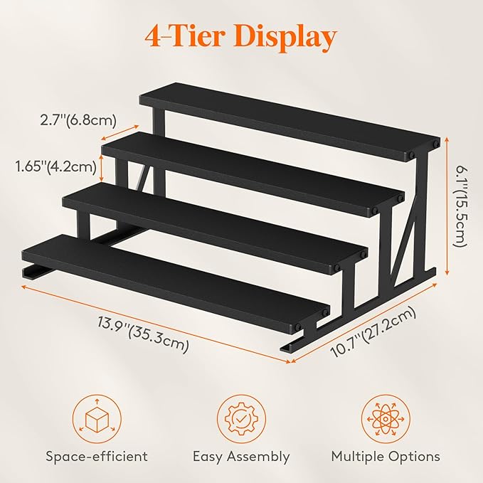 Lifewit Cologne Organizer for Men, Wooden Perfume Stand, 4 Tier Display Riser for Fragrance, Aftershave, Skincare Makeup for Vanity, Bedroom, Bathroom Storage, Black, 1 Pcs, 35 cm/14"