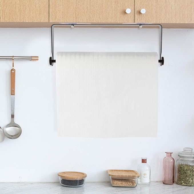 Under Cabinet Paper Towel Holder Wall Mount for Home Kitchen,Stainless Steel for Large Rolls-Black