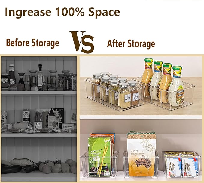 2 Pack Pantry Organizers and Storage,Clear Plastic Organizer Bins for Kitchen,Fridge,Drawer Organization and Storage,4 compartment Snack Containers for Spice Packets,Tea bag