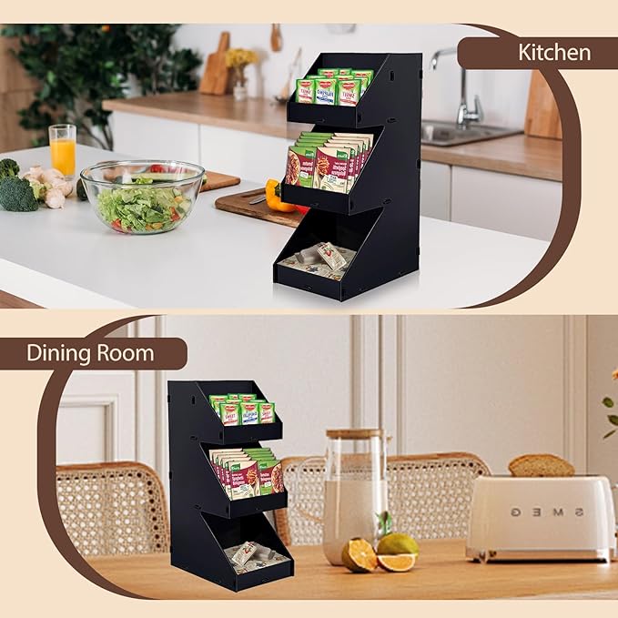Sauce Packet Organizer, Suitable for Organizing Ketchup Packets, Hot Sauce Packets, and Condiment Packets, 3-Tier Design with Straw Holder, Easy Assembly Space-Saving Kitchen Storage, Made of Acrylic