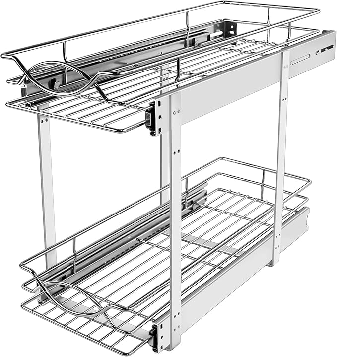Pull Out Cabinet Organizer 7" W x 21" D 2-Tier Individual Slide Out Drawer Pantry Shelf Storage for Kitchen Base Cabinet Organization for Kitchen, Bathroom, Pantry, Chrome
