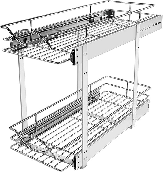 Pull Out Cabinet Organizer 7" W x 21" D 2-Tier Individual Slide Out Drawer Pantry Shelf Storage for Kitchen Base Cabinet Organization for Kitchen, Bathroom, Pantry, Chrome