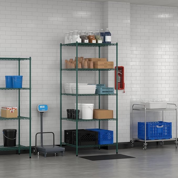 Commercial NSF Listed Green Epoxy Stationary Wire Shelving Kit 30" x 36" x 86", with 5 Shelves Perfect for Warehouse, Walk-in Refrigerator, Freezer, Grocery Store, Restaurant, Dishroom