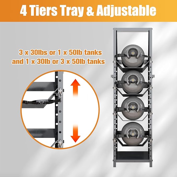 4 Tiers Refrigerant Tank Rack, Sufficient Storage Holder, Heavy Duty Steel Vertical Freon Tank Holder Rack, Gas Tank Storage Shelvf, Vertical Freon Tank Holder Rack For Gases, Oxygen, Nitrogen