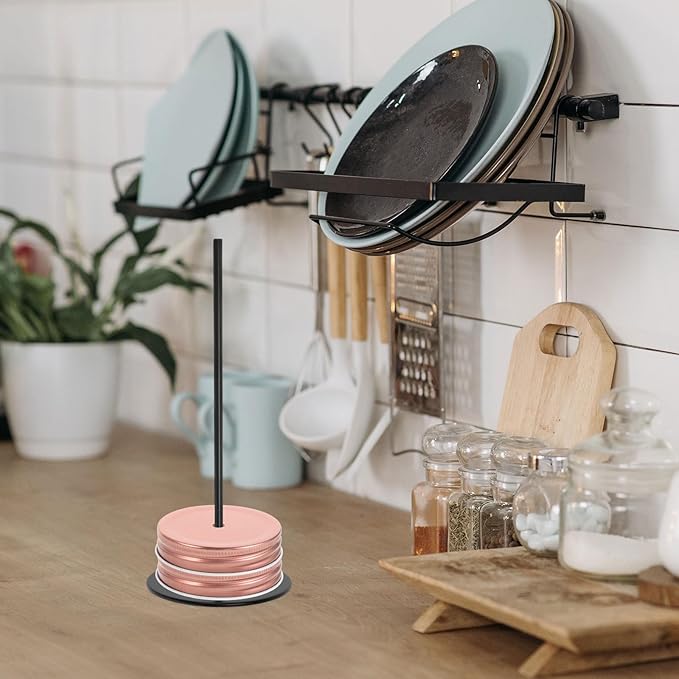 Vertical Jar Lid Storage Rack with Single Rod for Kitchen Cabinets and Countertops, Cup Lid Organizer Holder for Pantry Organization, Space-saving Non-drill Design