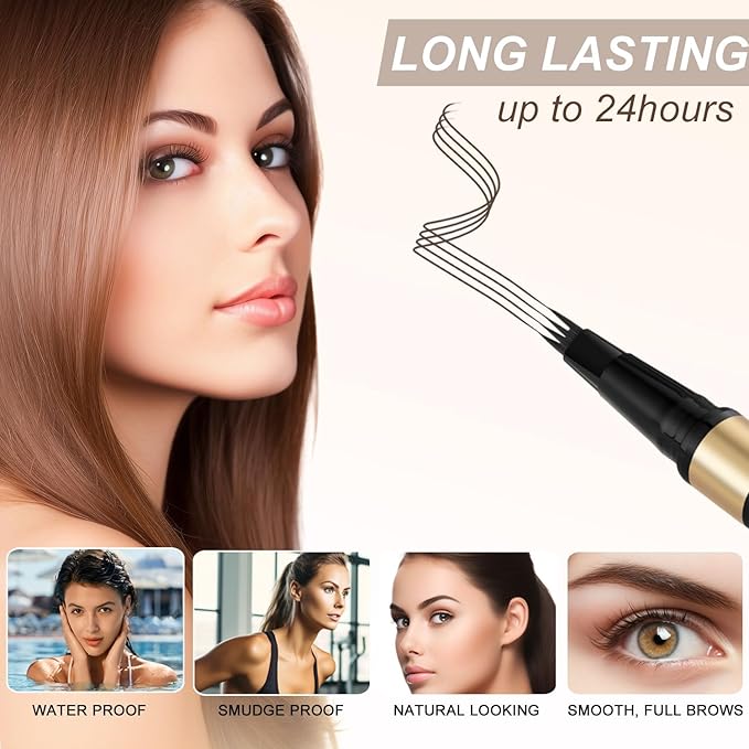 Microblading Eyebrow Pen Kit - Waterproof Brow Makeup Set with Eyebrow Pencil, Eyebrow Gel Clear, Eyeliner, Dual-ended Eyebrow Brush, Natural Looking Brows with Long-Lasting All-Day Hold - Brunette