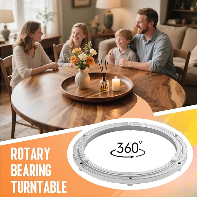 Lazy Susan Hardware, Heavy Duty Lazy Susan Bearing & Swivel Turntable - 12 Inch Rotating Bearing Plate for Round Dining Table, Smooth Swivel Mechanism