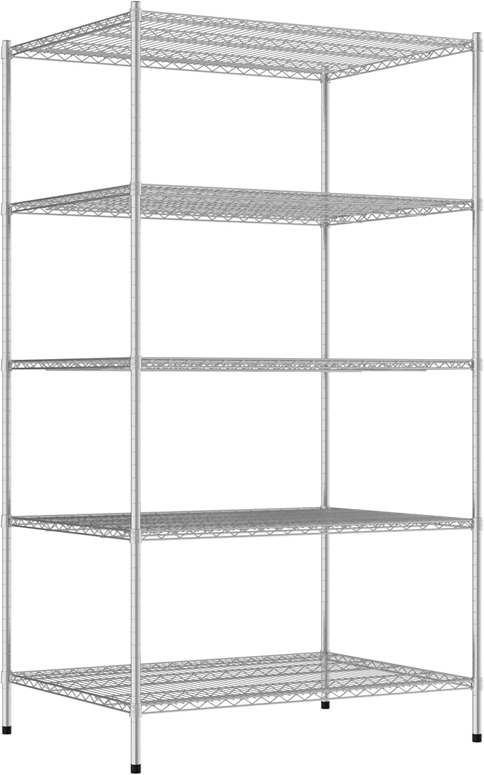 Commercial NSF Listed Chrome Stationary Wire Shelving Kit 36" x 48" x 86", with 5 Shelves Perfect for Warehouse, Walk-in Refrigerator, Freezer, Grocery Store, Restaurant, Dishroom