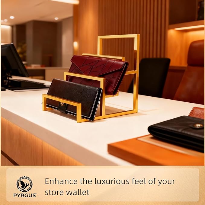 4-Tier Wallet Display Stand 2 Pack Gold , Metal Purse Organizer for Closet Countertop, Handbag Holder Rack Riser Shelf for Wallets Clutch Bags Retail Boutique Store Display