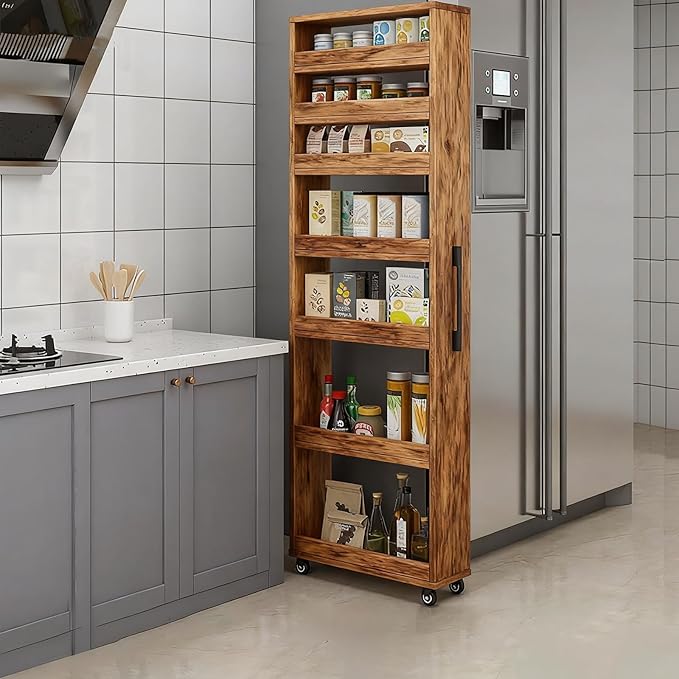 Slim Rolling Storage Cart, Narrow Kitchen Storage Rack with Wheels, Tall Gap Organizer Shelf for Small Spaces, 7-Tier Movable Food Cabinet for Refrigerator Side